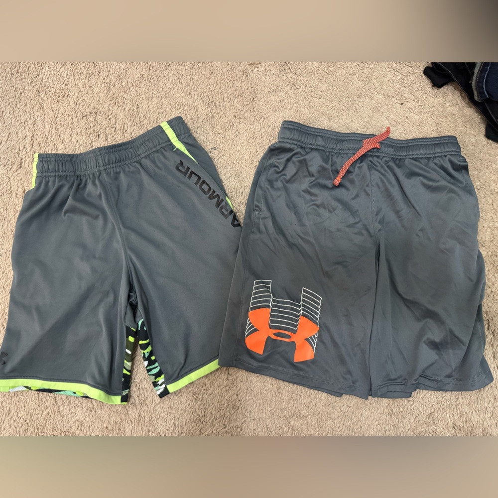 Under Armour boys Gray and Neon Athletic Shorts
